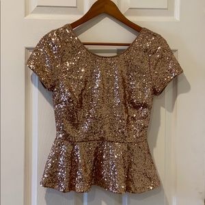 Sequined Rose Gold Peplum Top